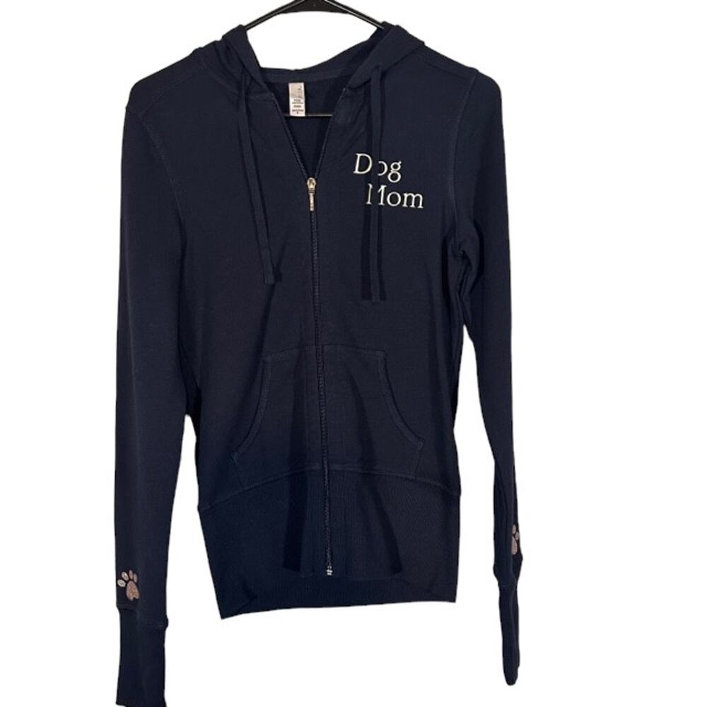 Bella + Canvas Navy Dog Mom Hoodie Women Full Zip Rose Gold Graphic Jacket Sz S